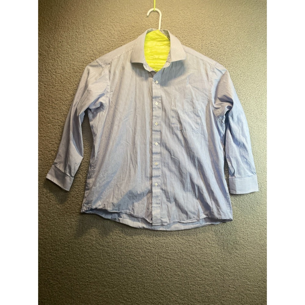 Club Room Regular Fit Dress Shirt Men's 17 32-33 Light Blue Striped Long Sleeve.